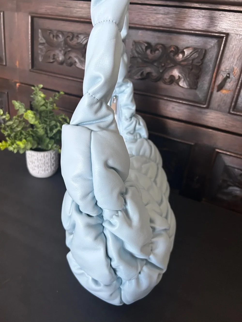 Massmode Light Blue Quilted Ruched Shoulder Bag - Picture 5 of 12